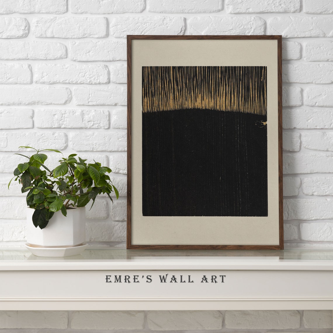 Midnight Rain Black Abstract With Gold Charcoal Sketch Art Print - Image 2