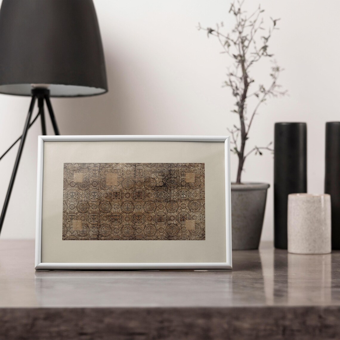 Vintage Tapestry Wall Art, Antique Brown Rug Print - Image 4