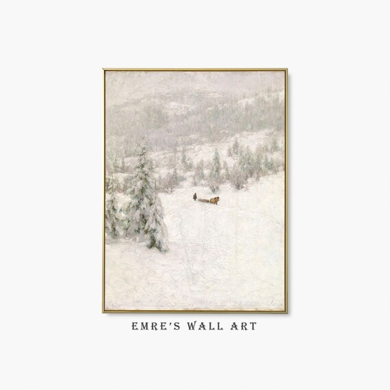 Vintage Winter Country Landscape, Snowy Forest Art Print