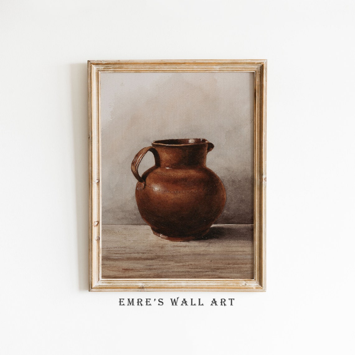 Antique Brown Clay Jug Still Life Watercolor Rustic Kitchen Poster
