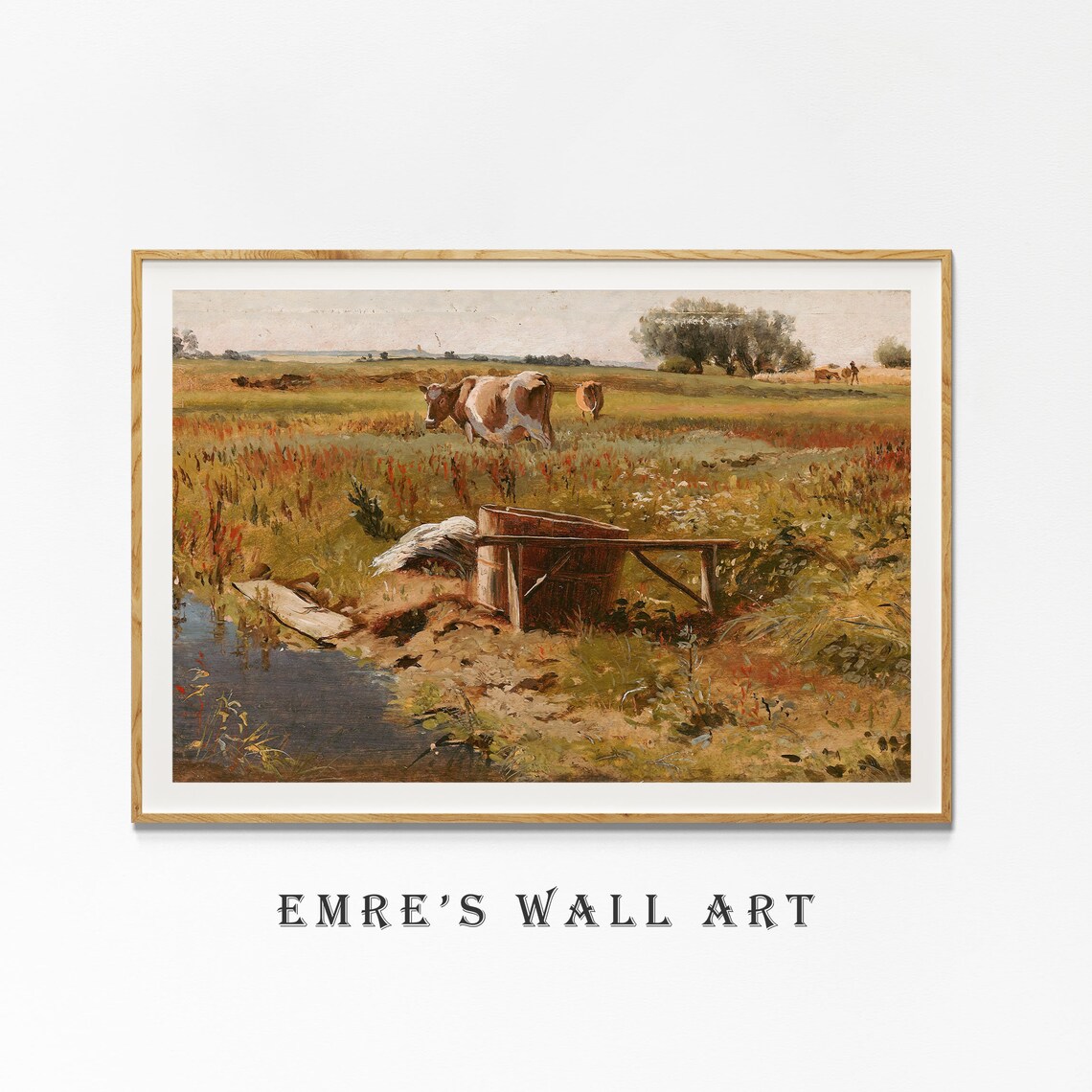 Cow At Wooden Well Summer Meadow Vintage Farm Painting Poster - Image 4