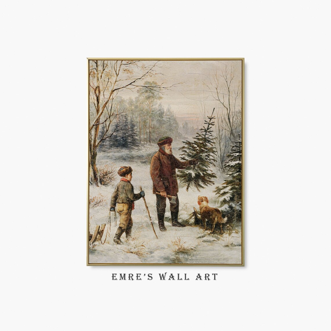 Vintage Christmas Pine Forest Winter Landscape Art Print