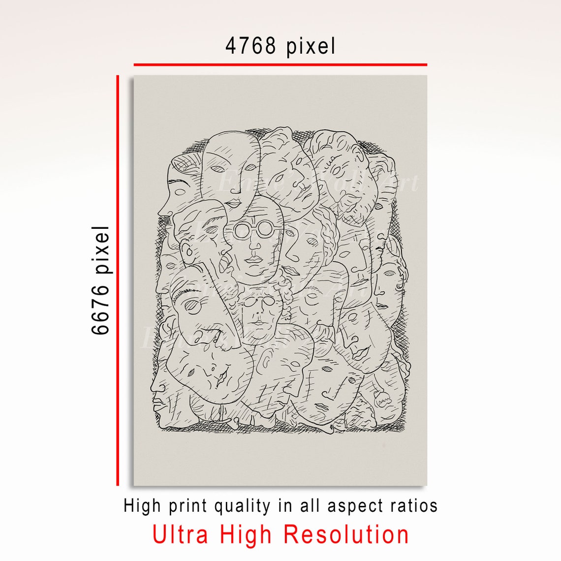 Overlapping Faces Line Drawing Vintage Abstract Sketch Art Poster - Image 3