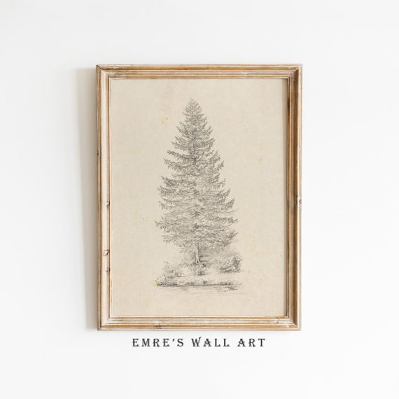 Vintage Tree Sketch Art Print, Rustic Farmhouse Decor