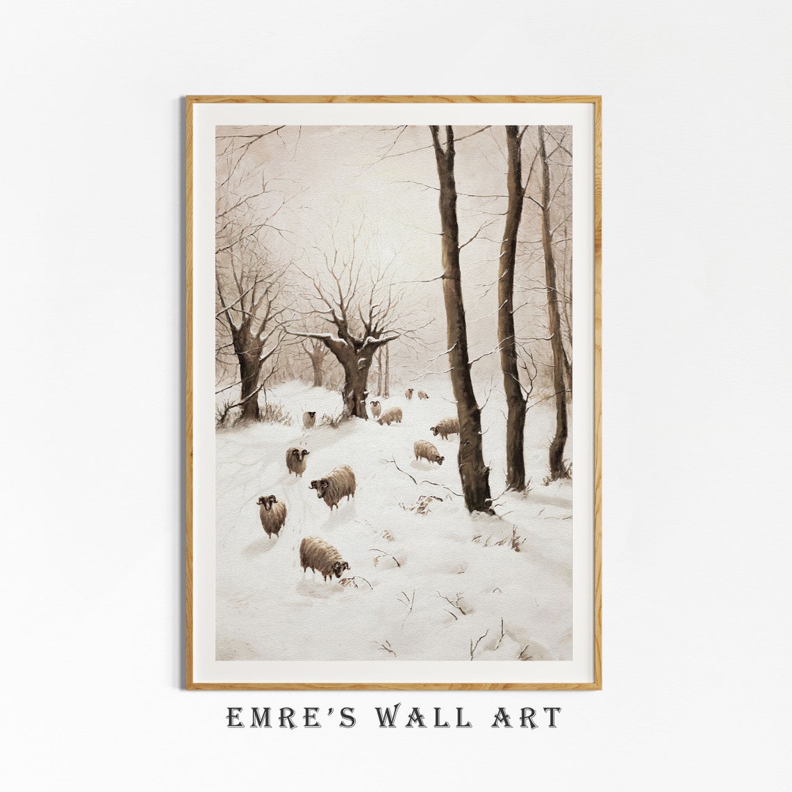 Sheep In Snowy Winter Forest Flock Grazing Vintage Painting Poster - Image 4
