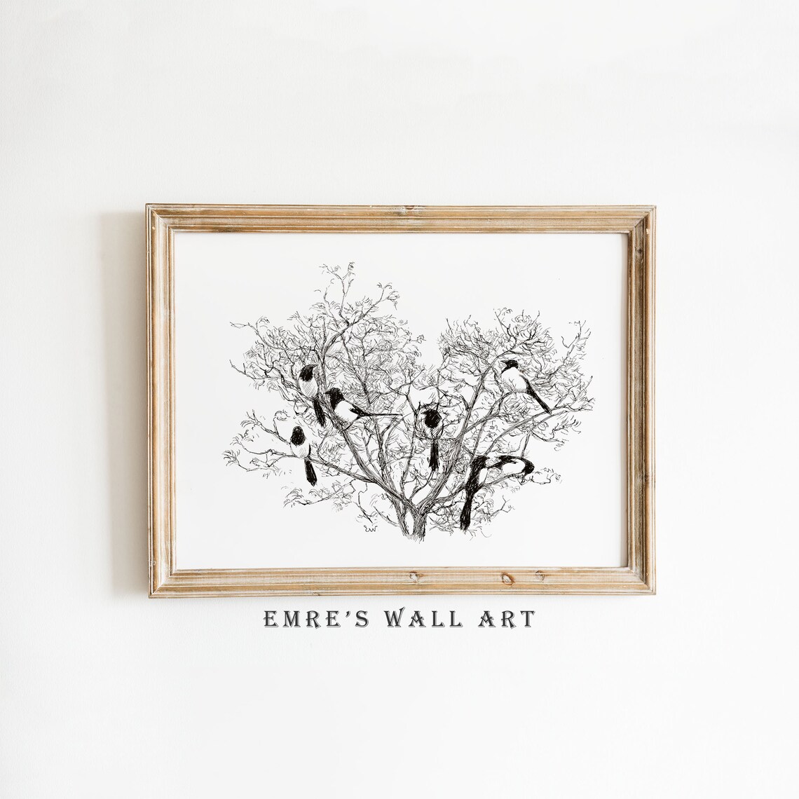 Vintage Bird Sketch Art Print, Rustic Farmhouse Decor