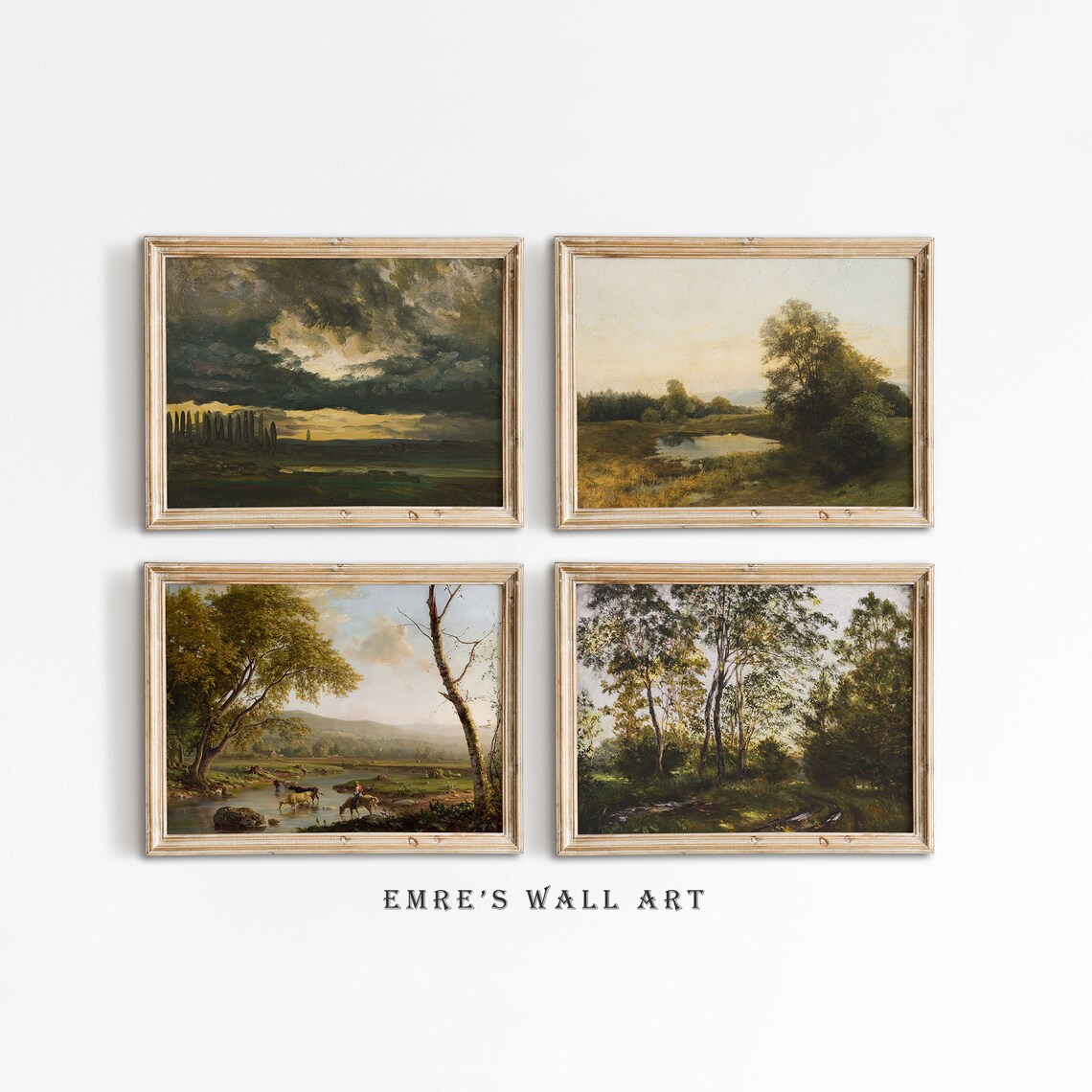 Vintage Landscape Painting Set Four Moody Pastoral Scenes Poster