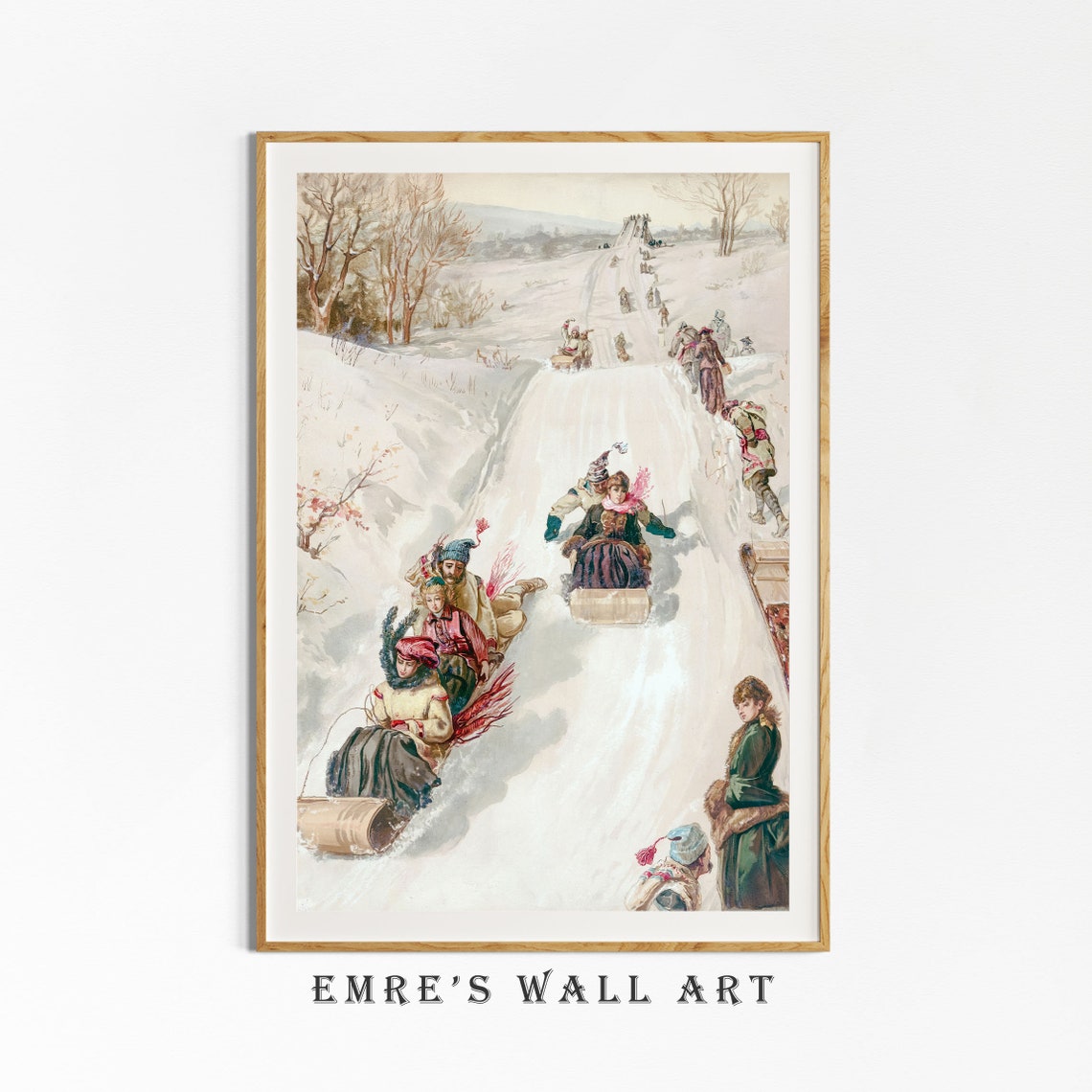 Victorian Toboggan Sledding Snowy Hill Winter Scene Fine Poster - Image 4