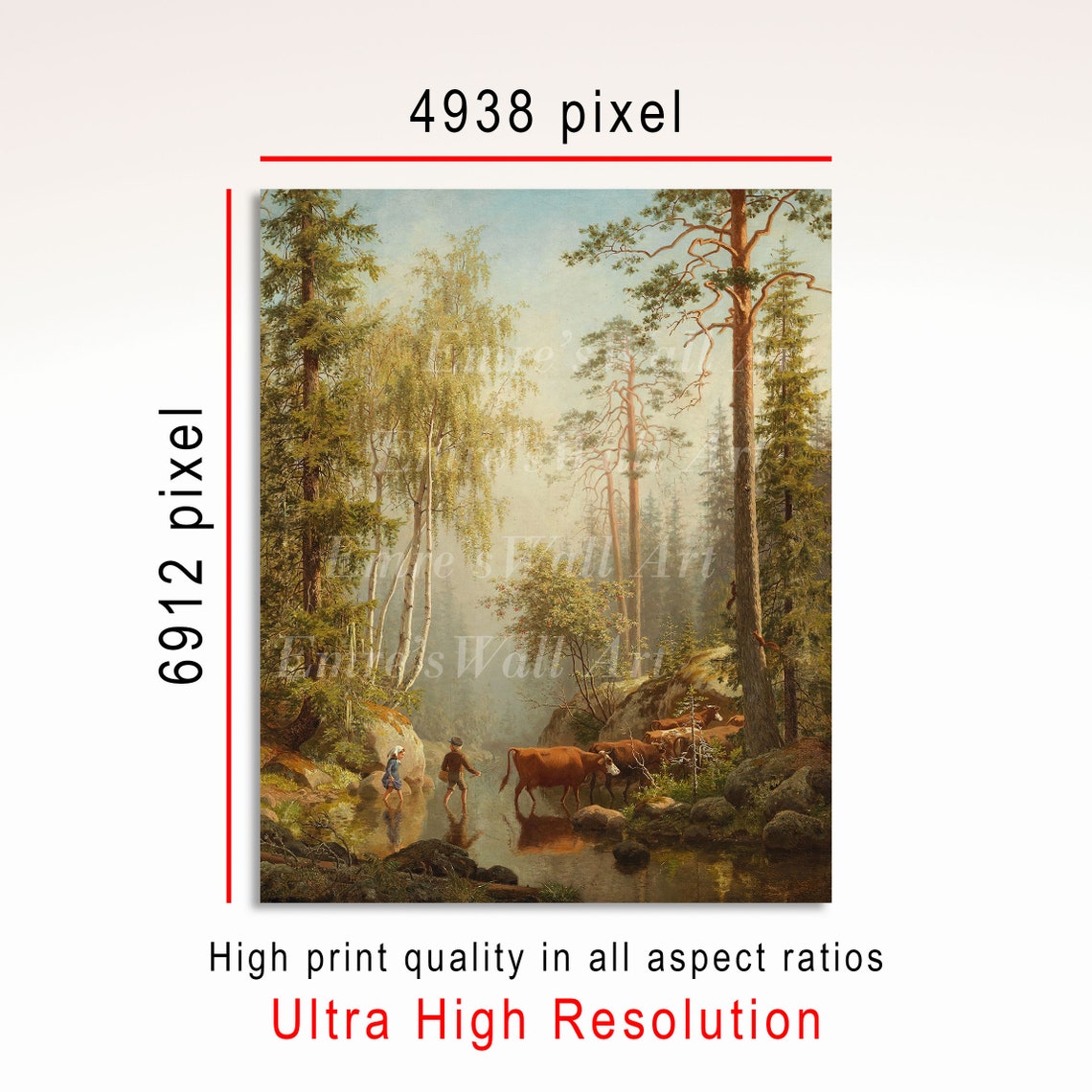 Tall Pines Forest Stream with Cows Vintage Rustic Nature Poster - Image 3