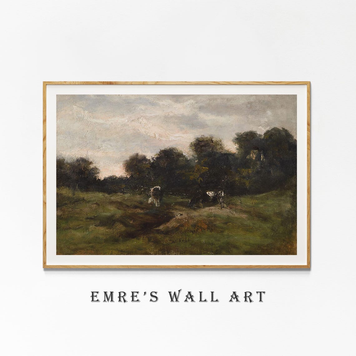 Cows Grazing in Green Meadow at Dusk Vintage Pastoral Poster - Image 4