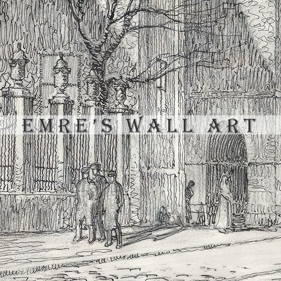 Old Church Spire Vintage Architectural Pencil Sketch Drawing Poster - Image 2
