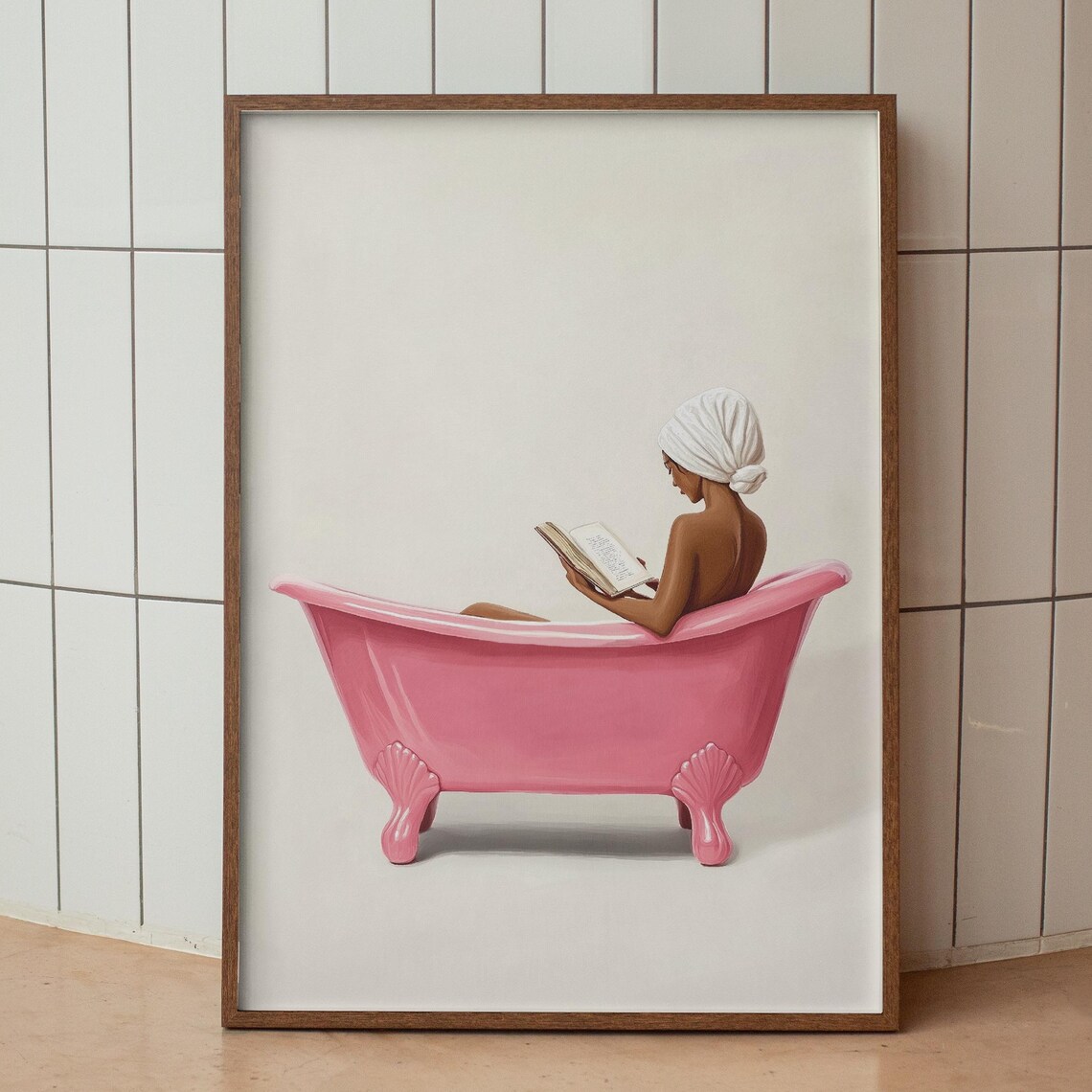 Woman Reading in Pink Bathtub Funny Book Lover Decor Wall Poster