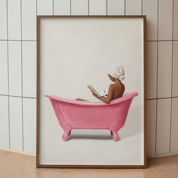 Cute Bathroom Wall Art Funny Book Lover Print Trendy Minimalist Pink Girly Poster Bookish