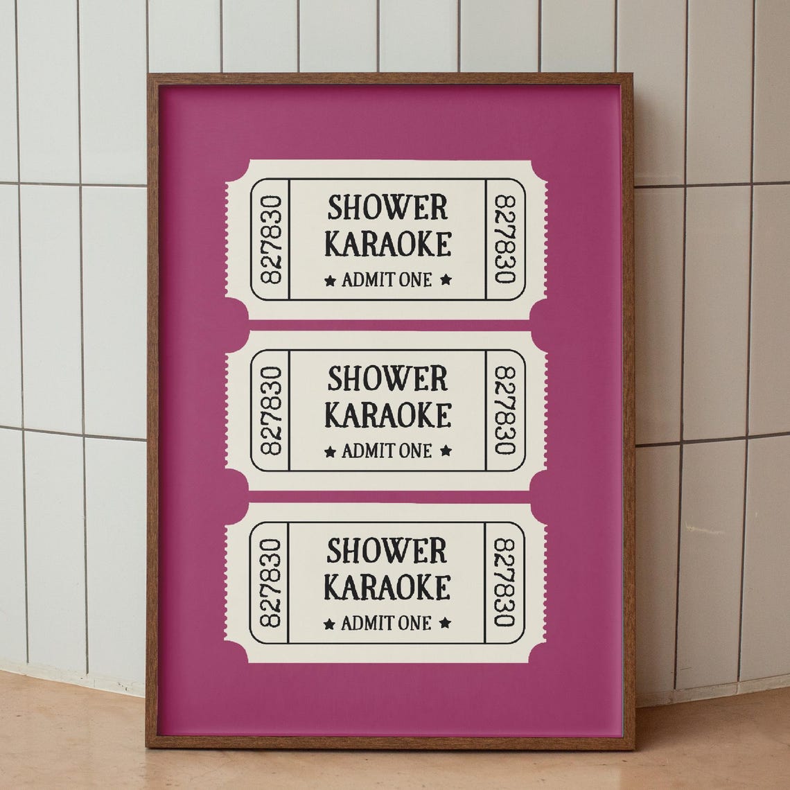 Shower Karaoke Admit One Ticket Retro Pink Bathroom Artwork Poster