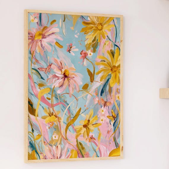 Modern Floral Art Print For The Dining Room Scandinavian Poster Wall Decor Pastel Vibrant Summer Tones Illustration Home Office Hallway