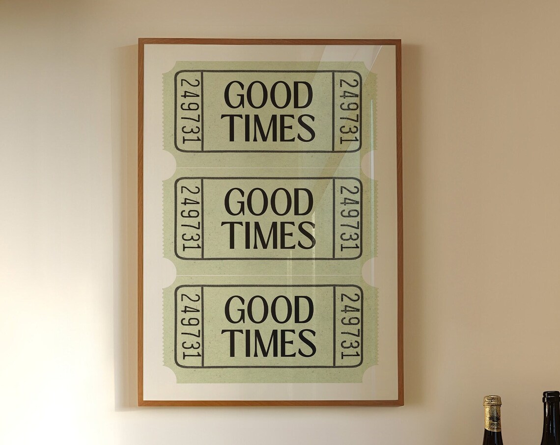 Good Times Vintage Sage Green Ticket Stub Retro Room Wall Poster - Image 3