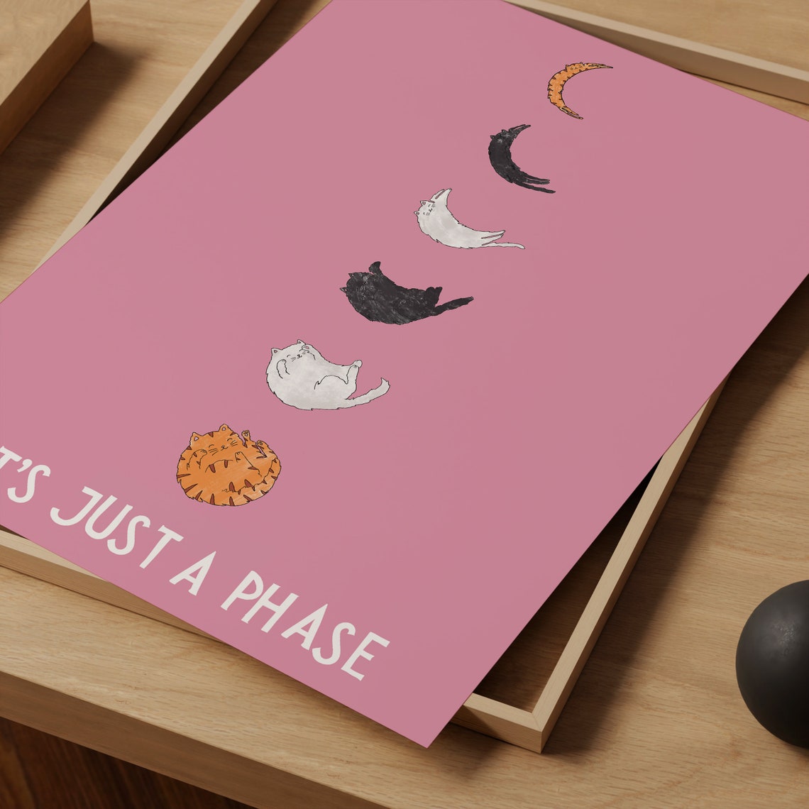 Its Just A Phase Colorful Cats Moon Cycle Pink Cat Lover Poster - Image 3