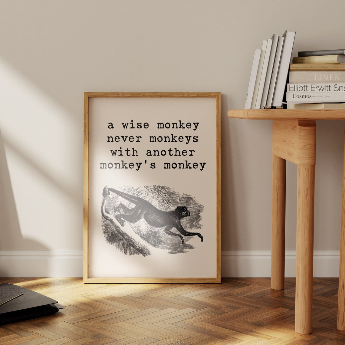 A Wise Monkey Never Monkeys Quote Poster with Vintage Monkey Art - Image 3