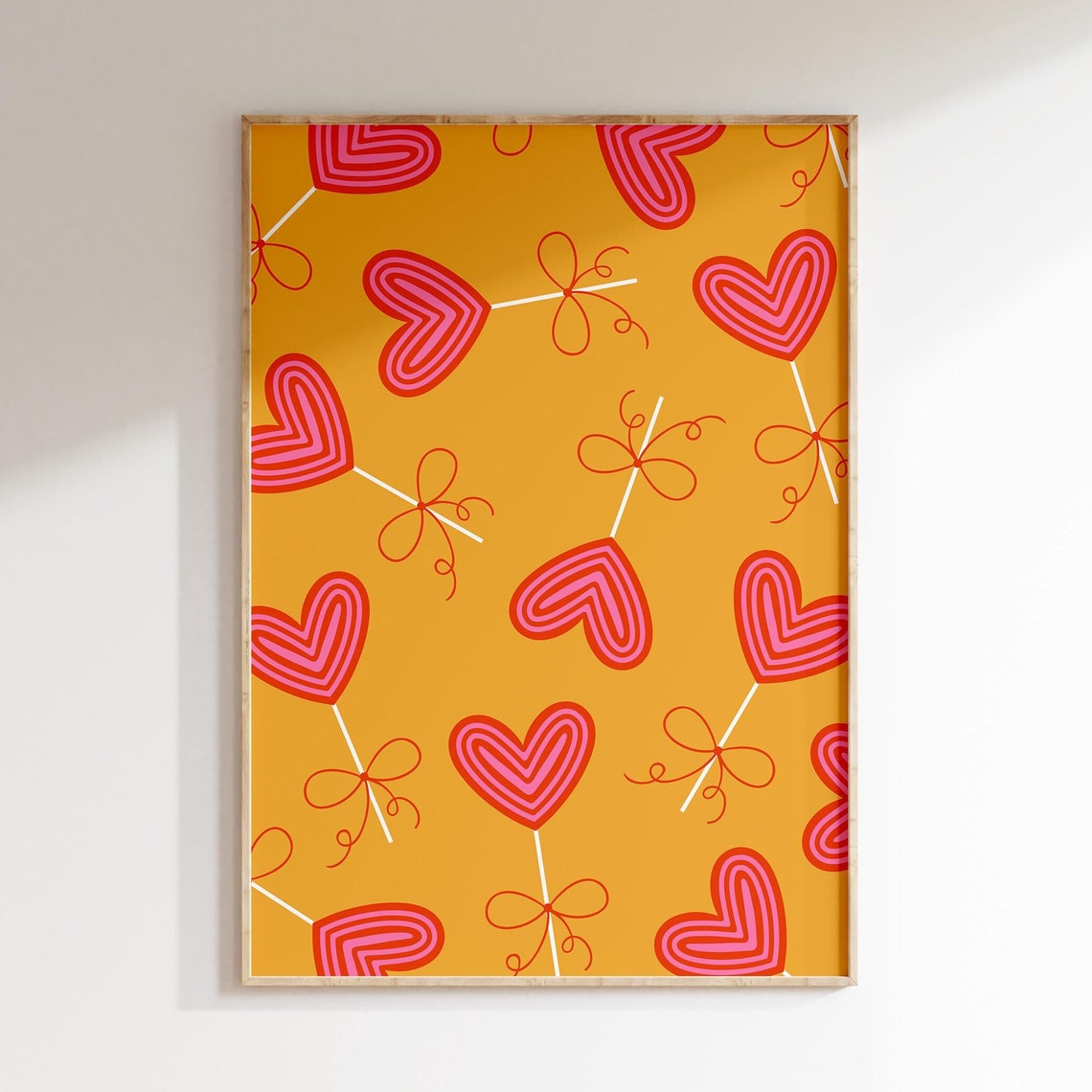 Pink Heart Lollipop Pattern Playful Orange Valentines Poster
