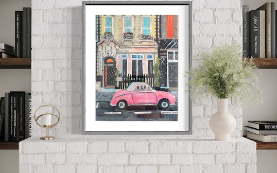 Covent Garden Pink Car Collage London Street Scene Mixed Media Art Print
