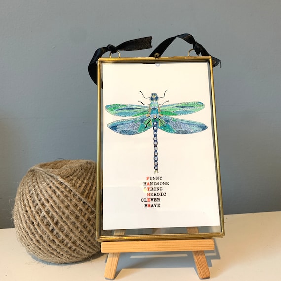 Hand Painted And Framed Dragonfly Artwork Gift For Fathers
