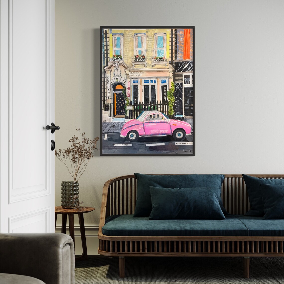 Covent Garden Pink Car Collage London Street Scene Mixed Media Art Print - Image 2