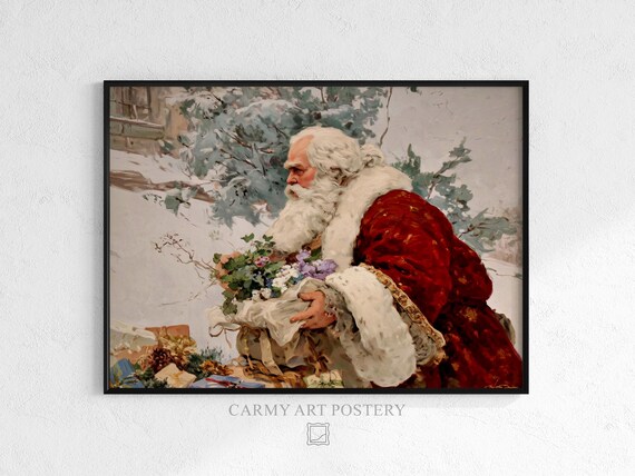 Vintage Santa Claus Snowy Landscape Classic Holiday Portrait Poster