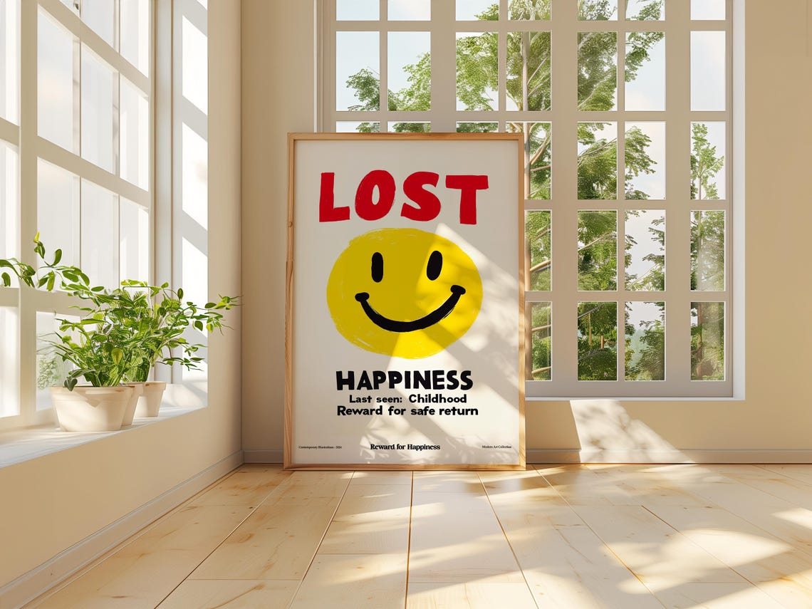 Retro Funny Lost Happiness Smiley Face Childhood Nostalgia Poster - Image 3