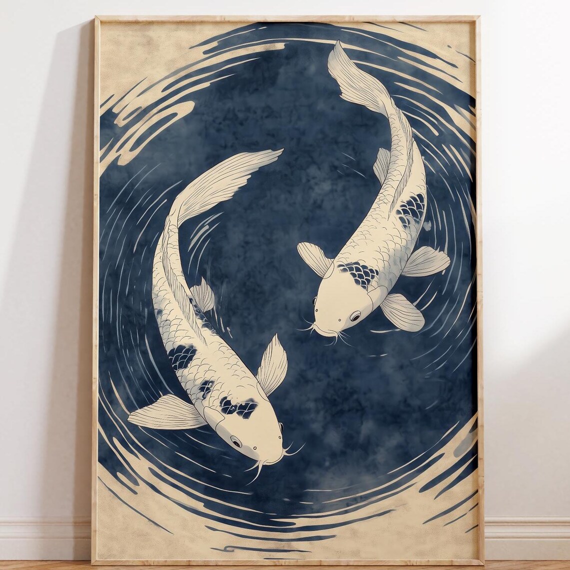 Yin Yang Koi Balance, Japandi Minimalist Art Print