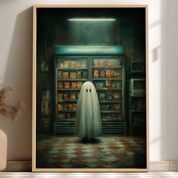 Ghost In Convenience Store Night Snacks Aisle Surreal Dark Art Poster