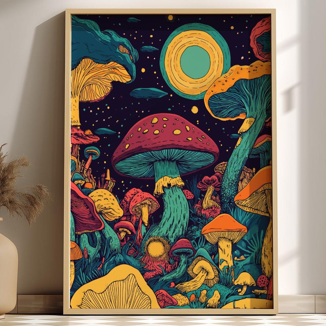 Mystic Mycelium Surreal Glowing Mushroom Forest Night Poster
