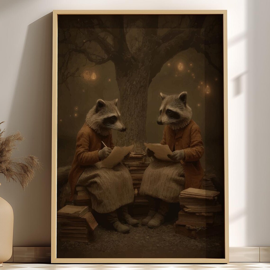 The Raccoon Poets Surreal Forest Writers Gothic Storybook Poster