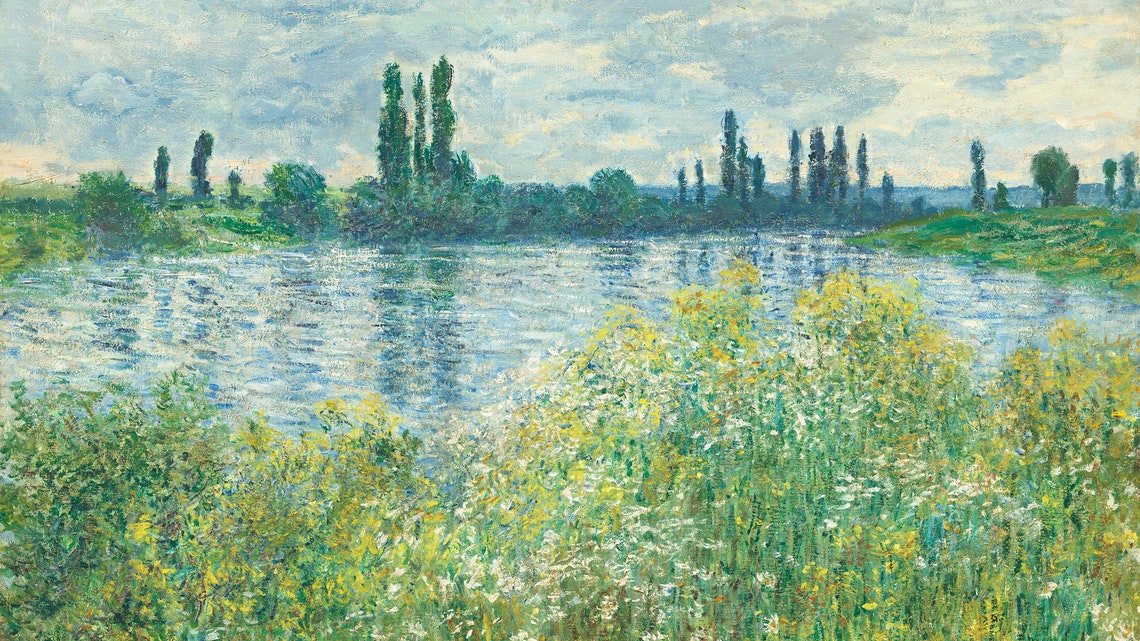 River Banks Poplars Wildflowers Impressionist Landscape Poster - Image 2