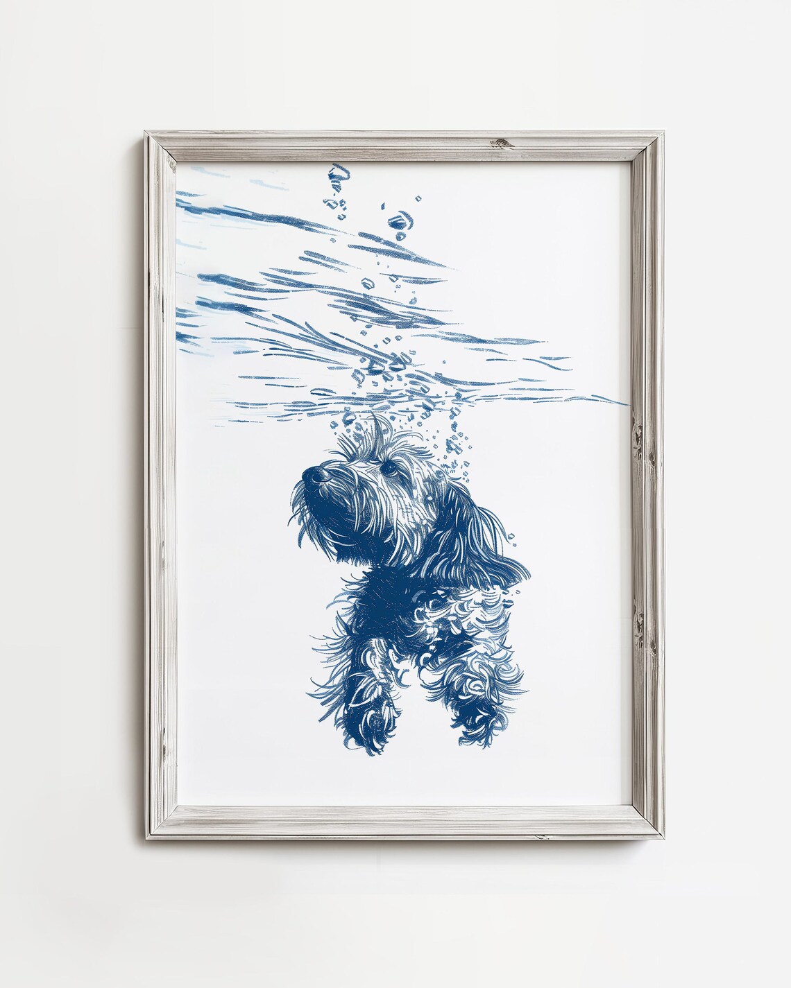 Doodle Dog Underwater Coastal Sketch Art Print
