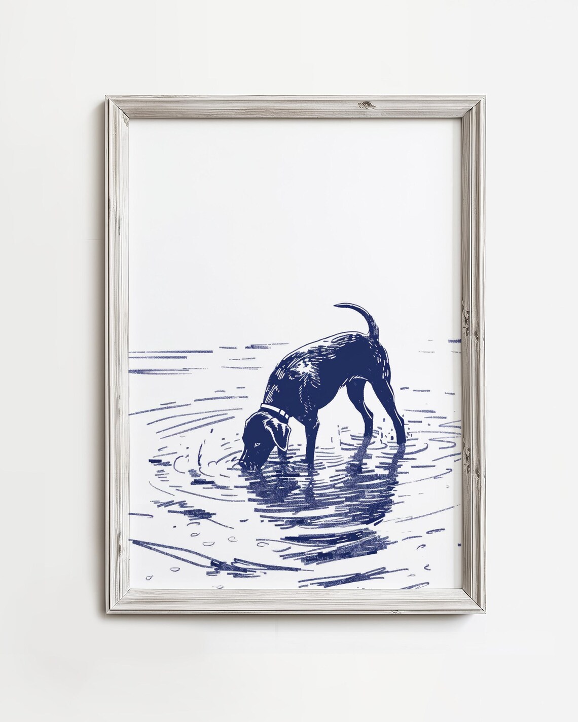 Drinking Lake Water Summertime Dog Sketch Art Print