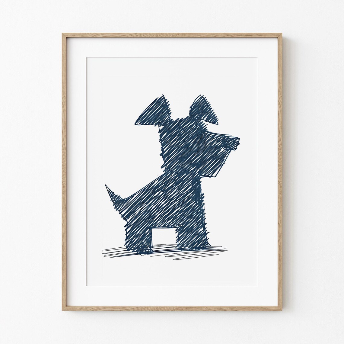 Scottie Dog Navy Pencil Sketch Minimalist Cute Puppy Art Poster