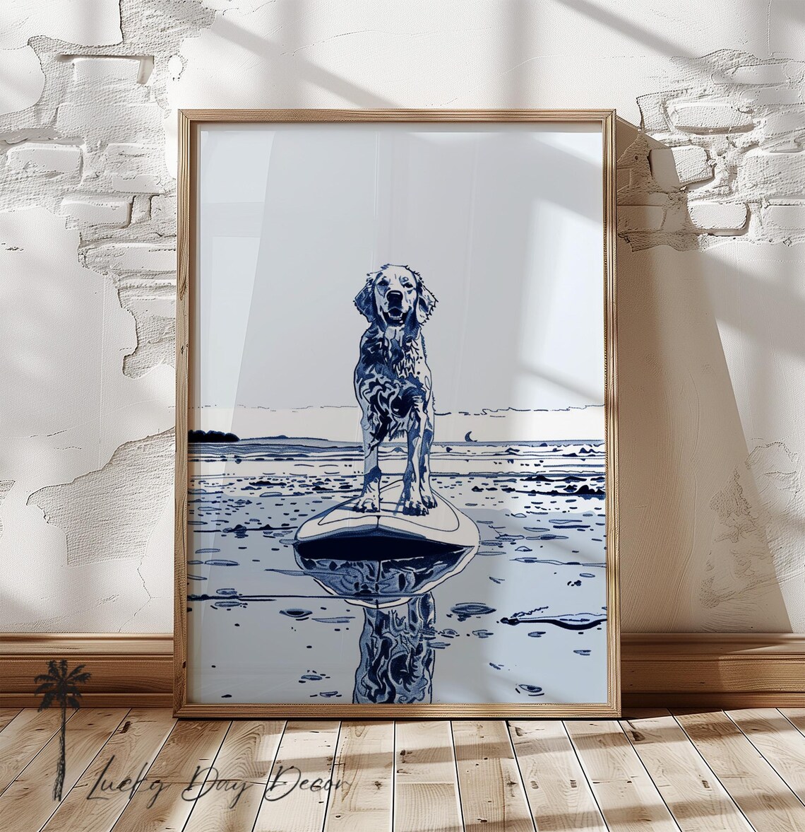 Surfing Dog Labrador Coastal Wall Art Print