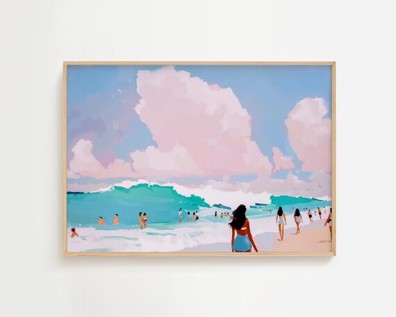 Vibrant Sunny Summer Beach Scene Turquoise Waves Coastal Wall Art