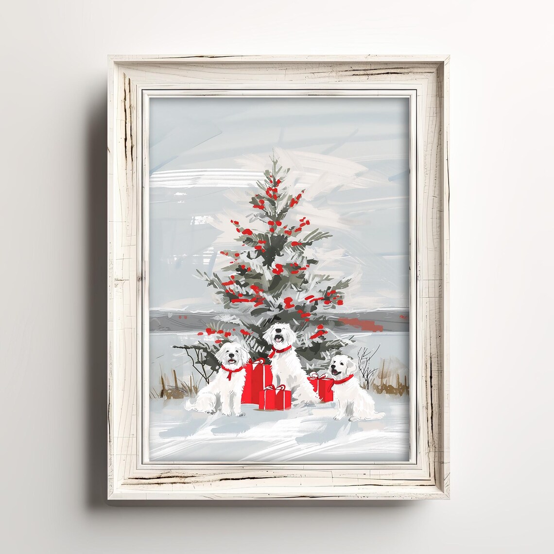 Dogs Love Christmas Winter Scenic Dog Art Print