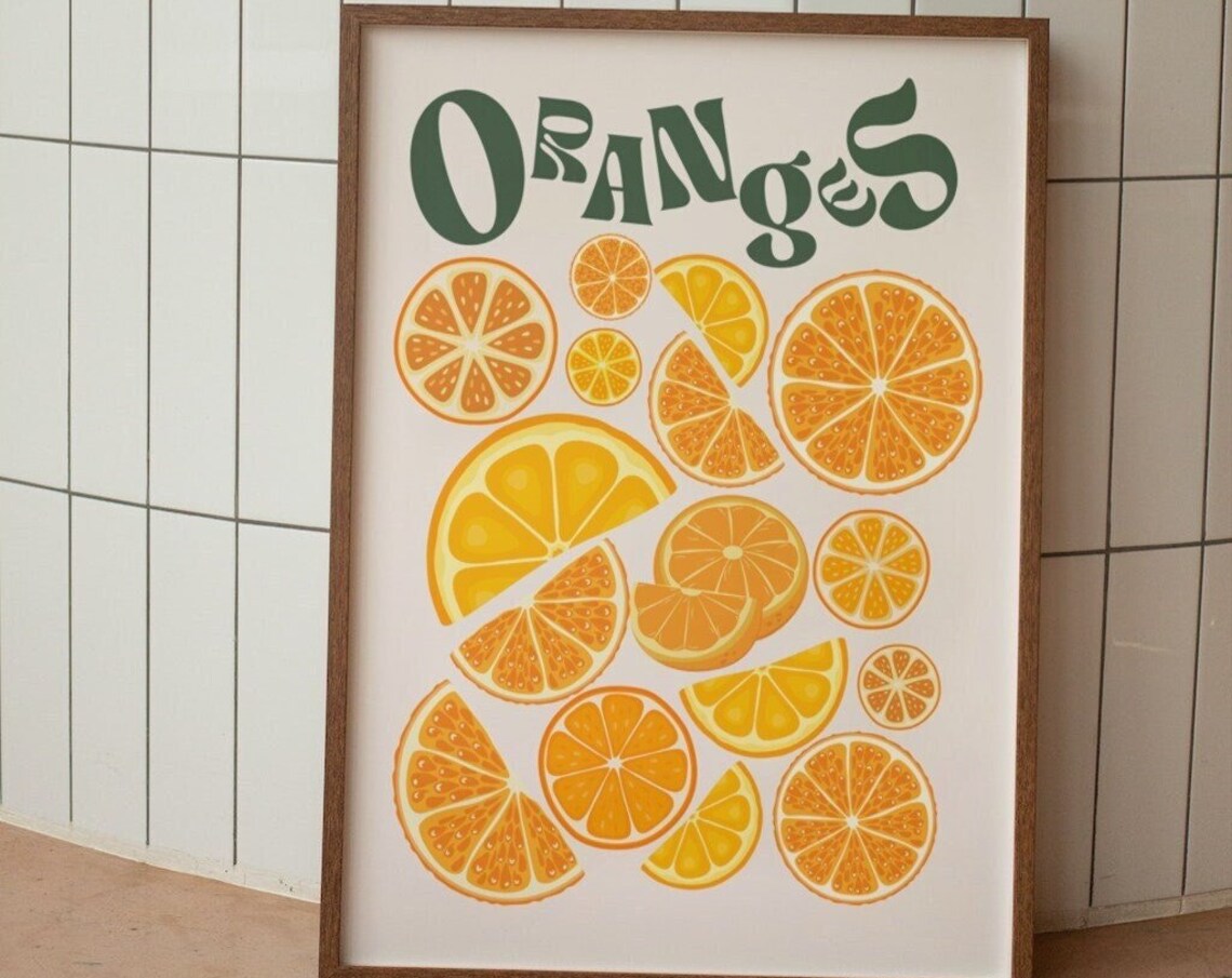 Oranges Kitchen Decor Retro Citrus Art Print