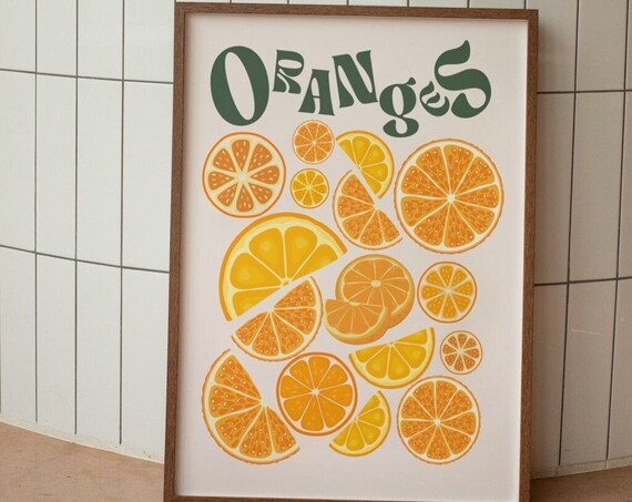 Oranges Kitchen Decor Retro Citrus Art Print