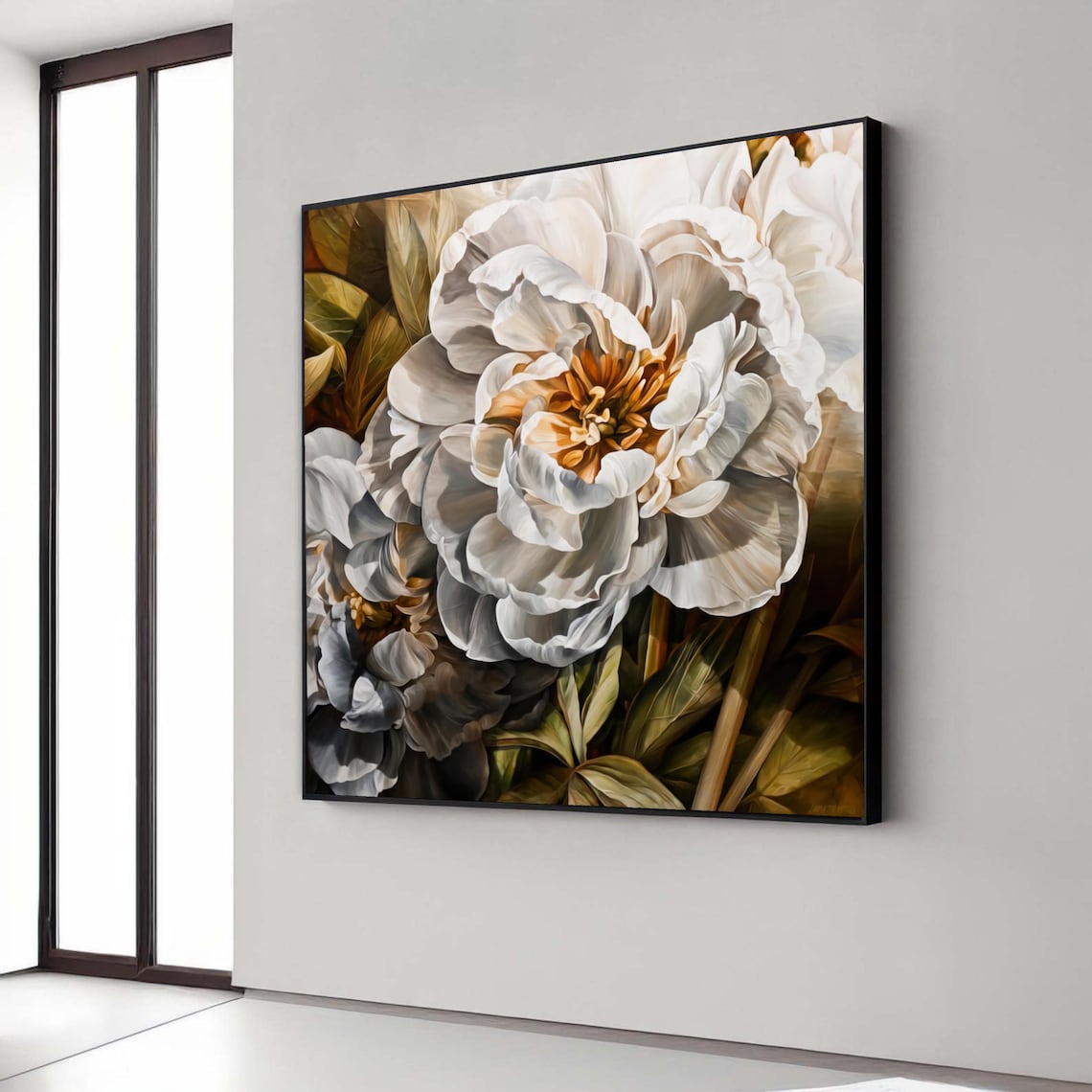 White Peony Flower Elegant Botanical Large Floral Close Up Canvas Poster