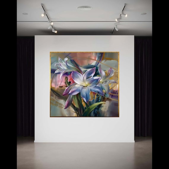 Elegant White Lilies In Soft Purple Tones Impressionist Flower Poster