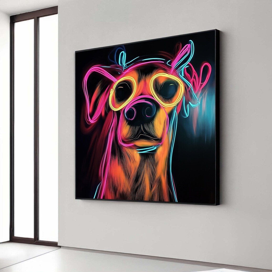 Neon Dog Portrait Vibrant Colorful Glow Modern Animal Art Print