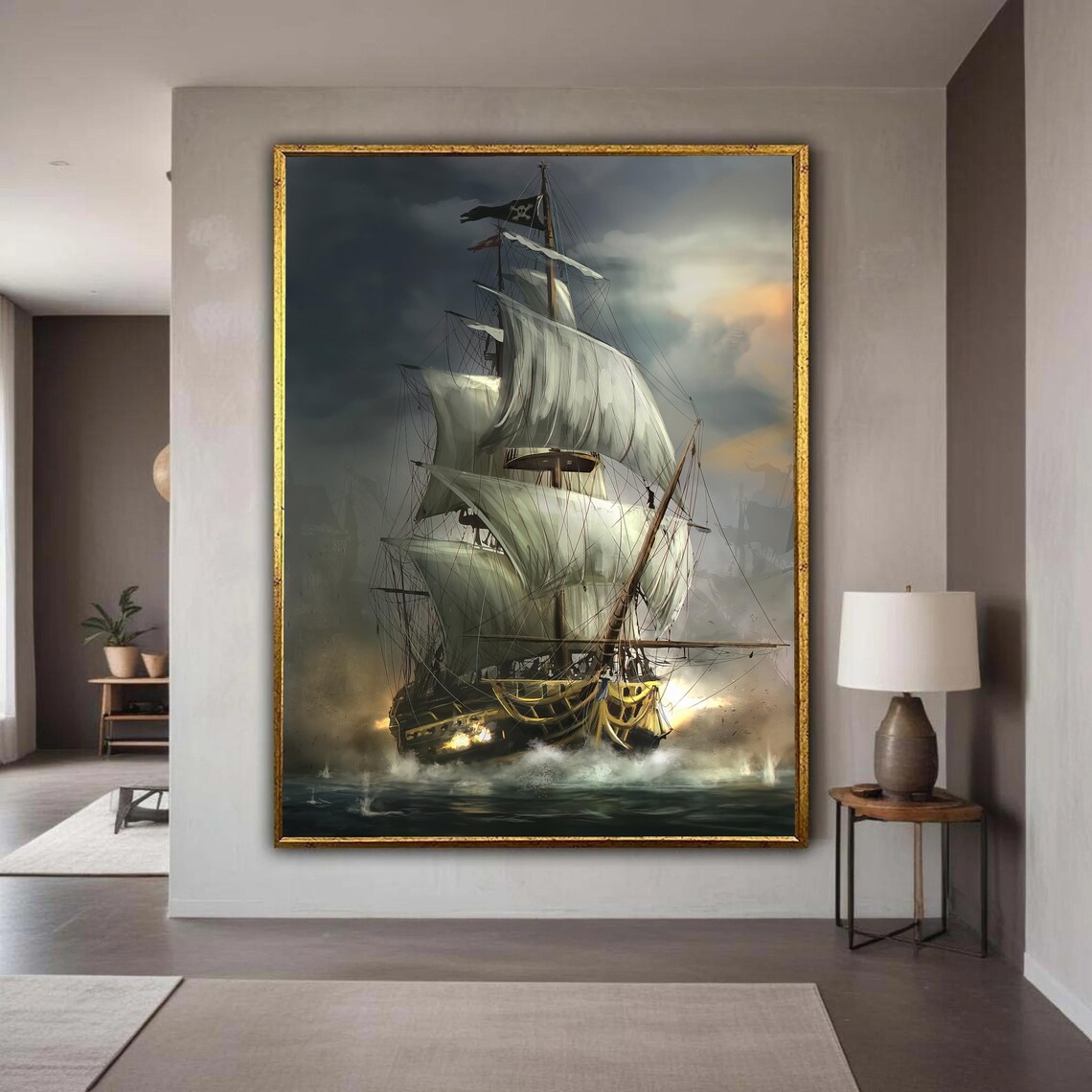 Epic Pirate Ship With Jolly Roger Flag Stormy Sea Adventure Poster