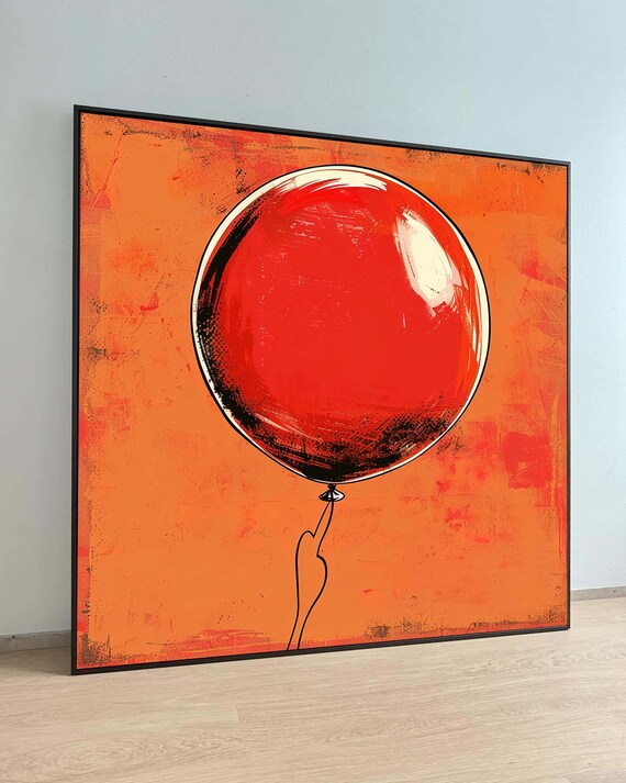 Color Surge Balloon Canvas Glossy Red Sphere Modern Abstract Poppop Art Print Vibrant On Burnt Orangetrendy Apartment Gift