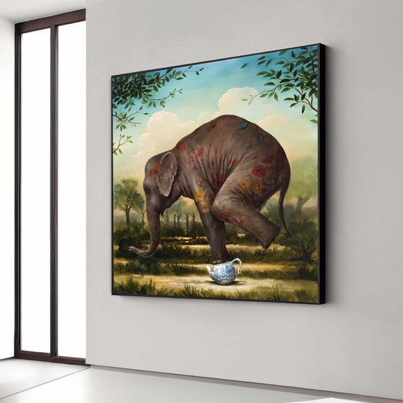 Funny Elephant Abstract Canvas Wall Art Decor Surreal Artfunny Animal Unique Artwork Quirky Home Decoration