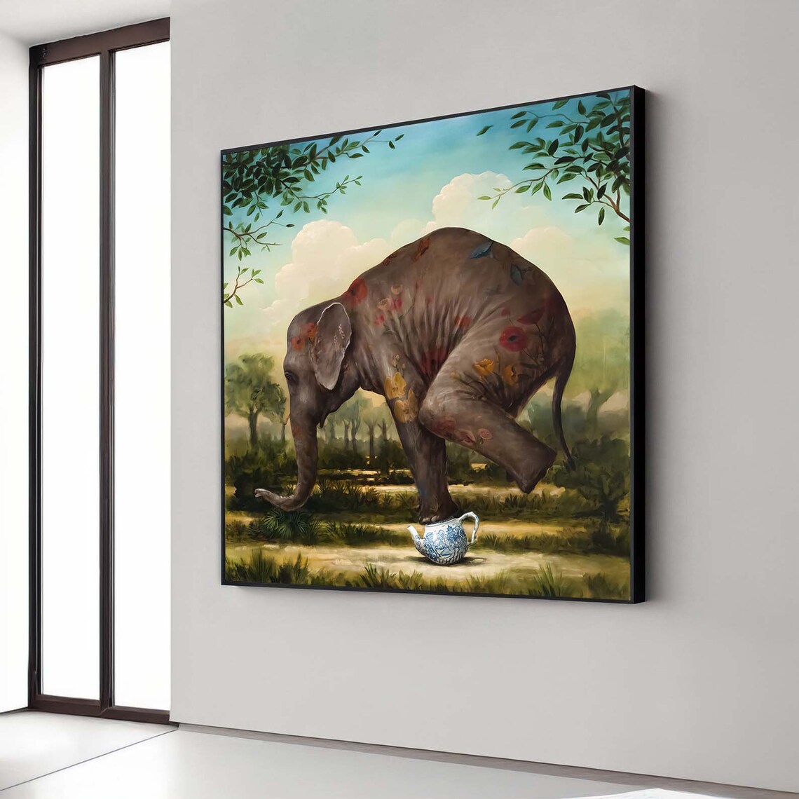 Funny Elephant Abstract Canvas Wall Art Decor Surreal Artfunny Animal Unique Artwork Quirky Home Decoration