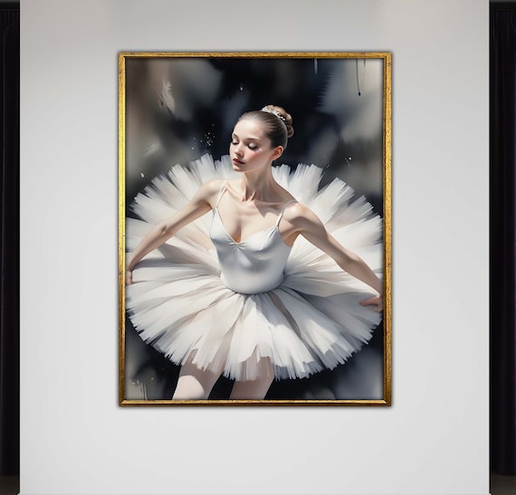 Elegant White Tutu Ballerina Canvas Graceful Ballet Dance Artwork In Soft Neutral Paletteclassical Movement Captured With Impasto Texture