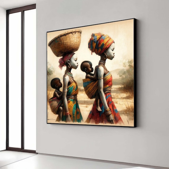African Mothers Carrying Children Tribal Dress Warm Tones Poster